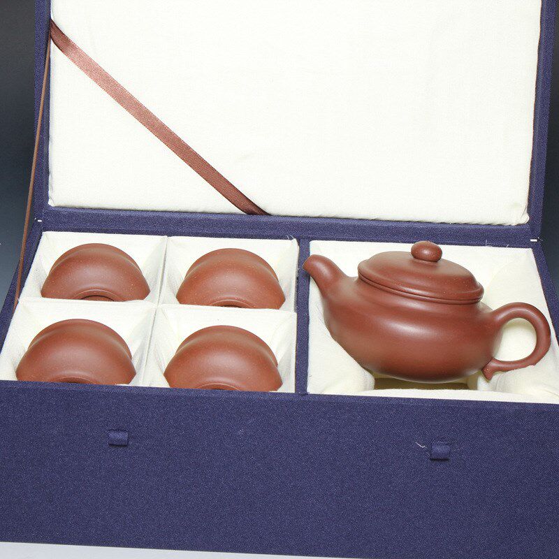 一公紫砂宜兴原矿紫砂壶套壶原矿紫泥 仿古五件套紫砂茶具套装