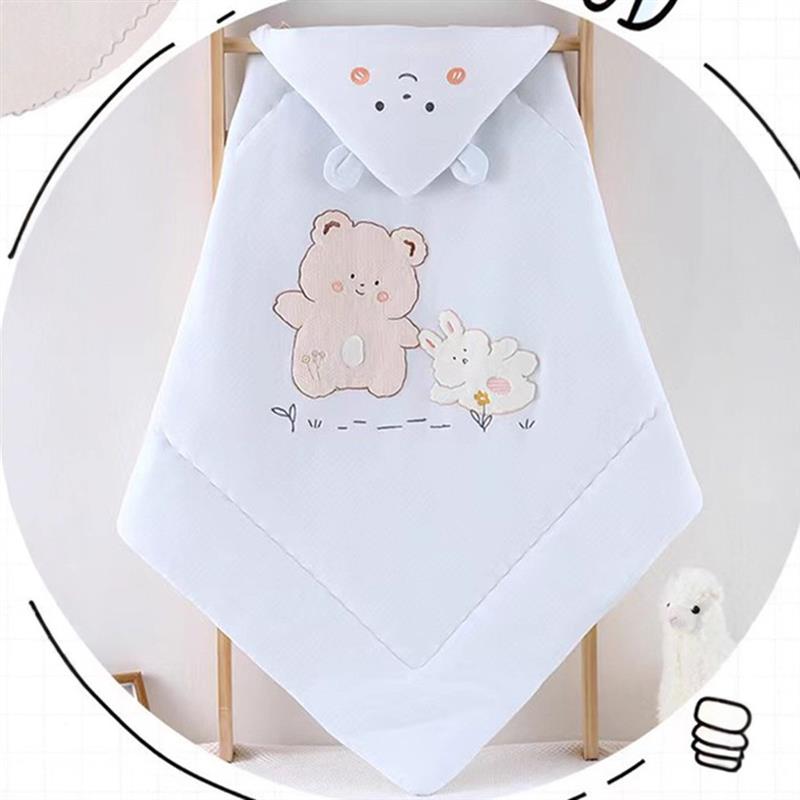 浣熊园秋冬婴儿加厚水洗棉花包被宝宝棉抱被多功能小被子90*90CM