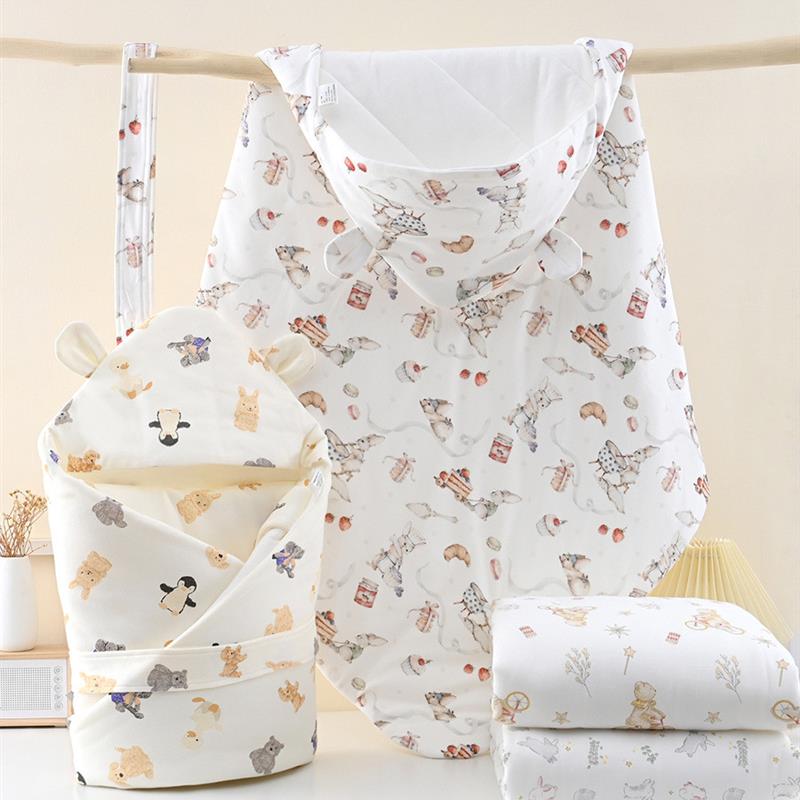 初生婴儿抱被新生儿包被春秋薄棉宝宝被子襁褓宝宝加棉包巾包裹单