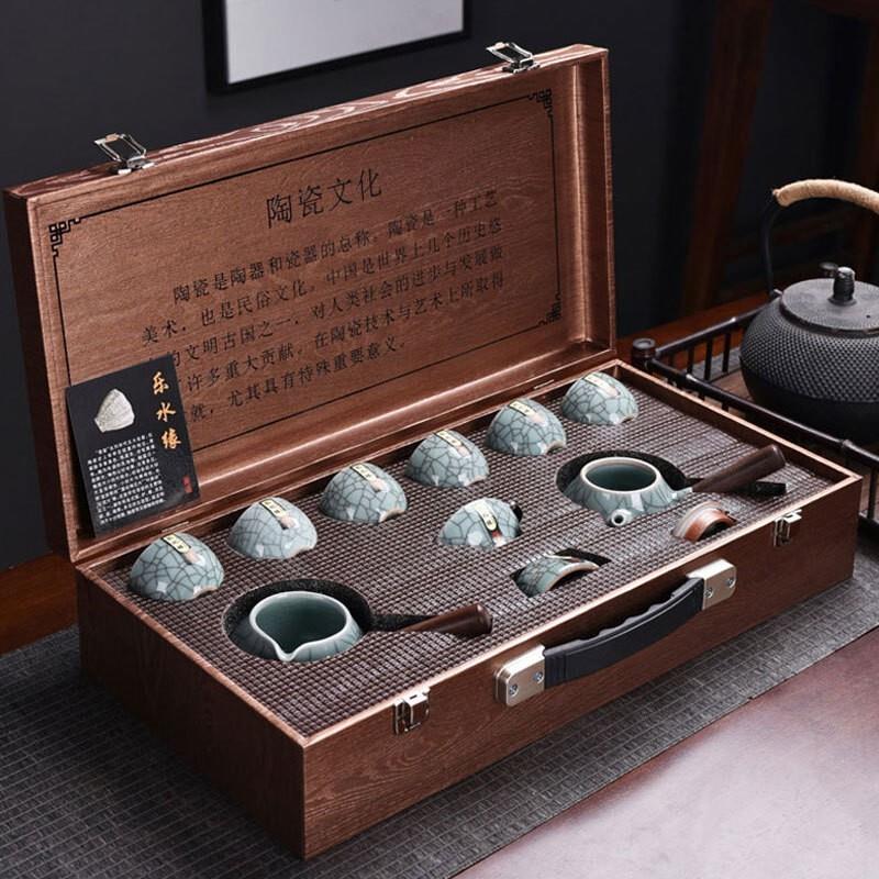 哥窑开片茶器德化陶瓷侧把