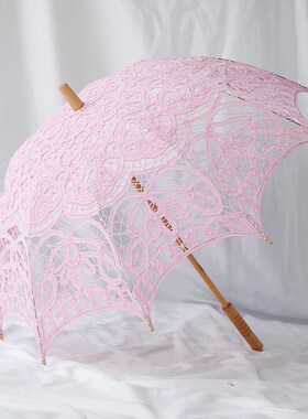 7YX复古蕾丝伞女木质直杆伞婚庆拍摄婚礼拍照写真白色结婚工