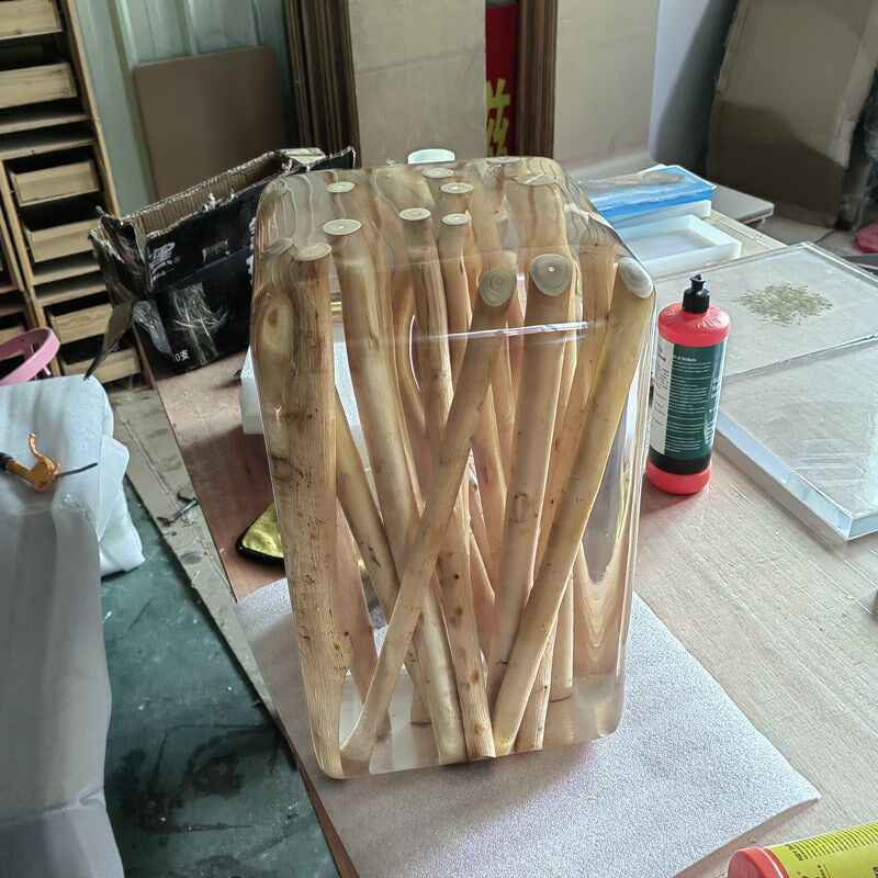 椅子透明环氧树脂墩子水晶原木茶凳摆件亚克力软装坐凳木墩边几
