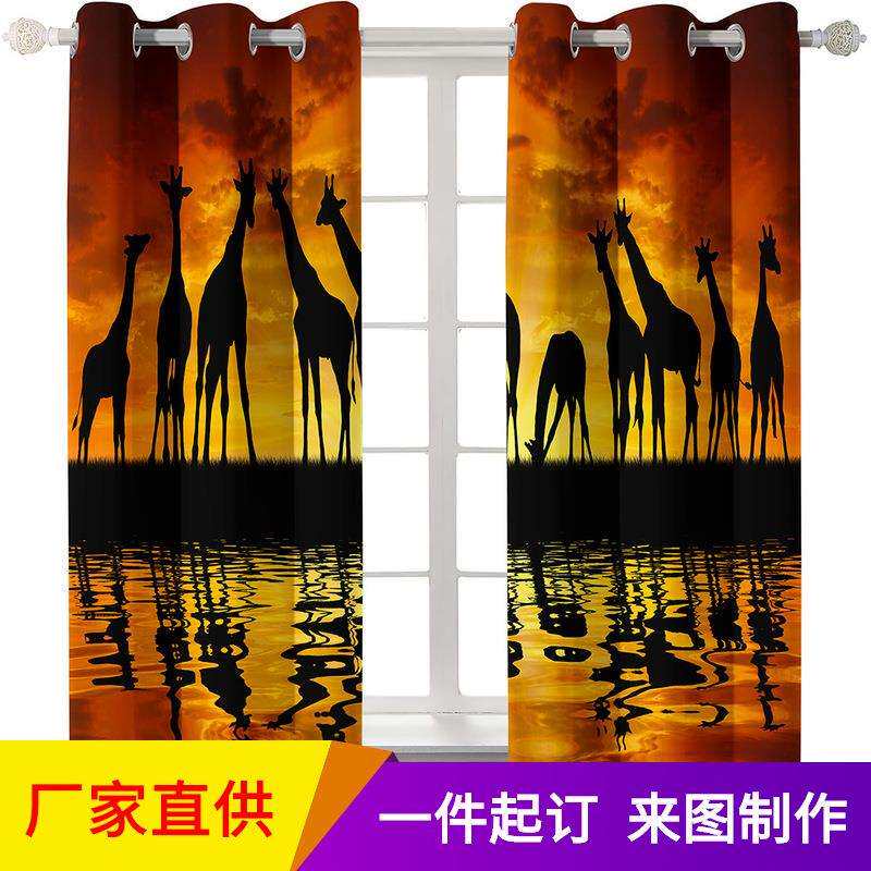 热转移布艺窗帘 厂家直供 遮光黑丝窗帘 来图制作 可机洗