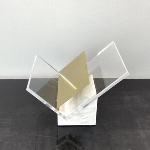 简约现代大理石亚克力书架书档书报夹摆件杂志架售楼处软装饰品