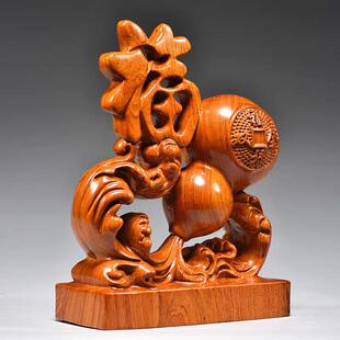 花梨木雕福禄双全摆件实木雕福字葫芦客厅家居玄关工艺品家居装饰