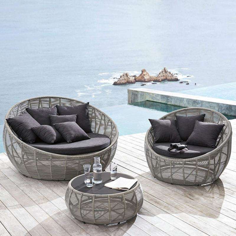 沃登户外沙发茶几藤制家具室外花园休闲大圆床藤条编织藤椅圆沙发