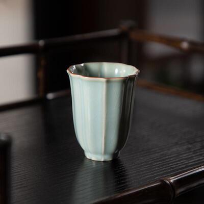 德化陶瓷【单茶杯满60ml半哑光】精工汝窑 天青色 高玉杯主人中容