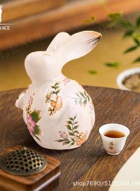 MAGRACE HOME陶瓷冰裂纹月桂兔摆件米莱兔存钱罐2款家居装饰品