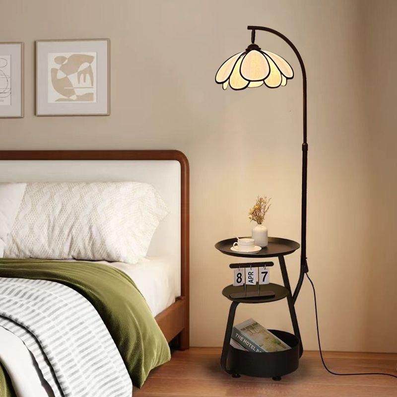 中古风边几落地灯客厅沙发旁装饰置物架台灯茶几一体氛围感网红