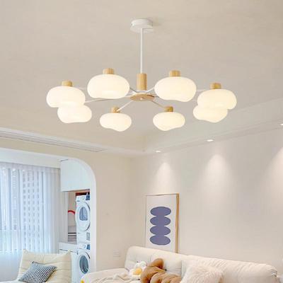 全光谱奶油风原木大厅主灯北欧简约温馨浪漫创意云团网红餐厅灯具