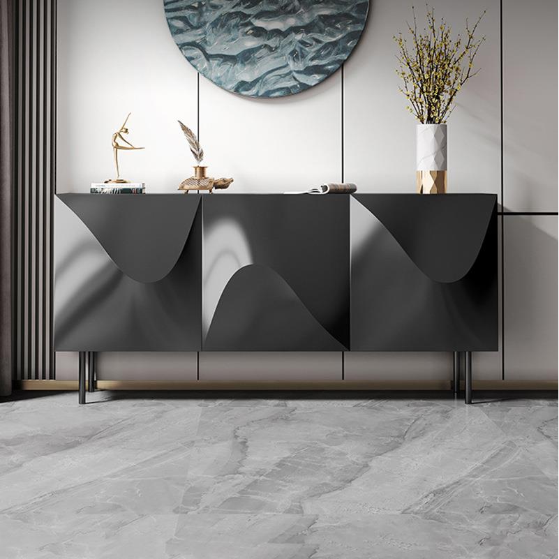 现代茶水柜客厅餐边柜意式极简轻奢创意设计黑色烤漆玄关柜储物柜