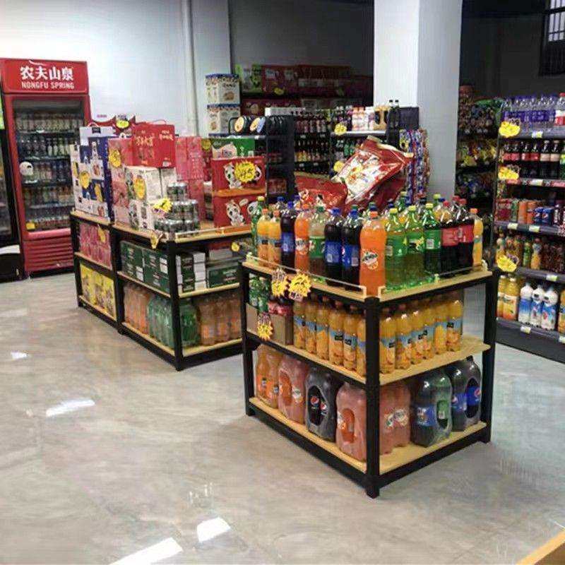 超市牛奶堆头展示架粮油米面饮料促销台陈列架钢木加厚洗化地堆