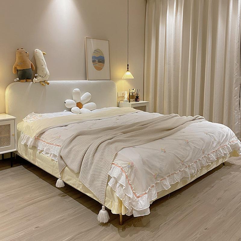 轻奢奶油风大白布艺床现代简约北欧小户型主卧1.8米可拆洗双人婚