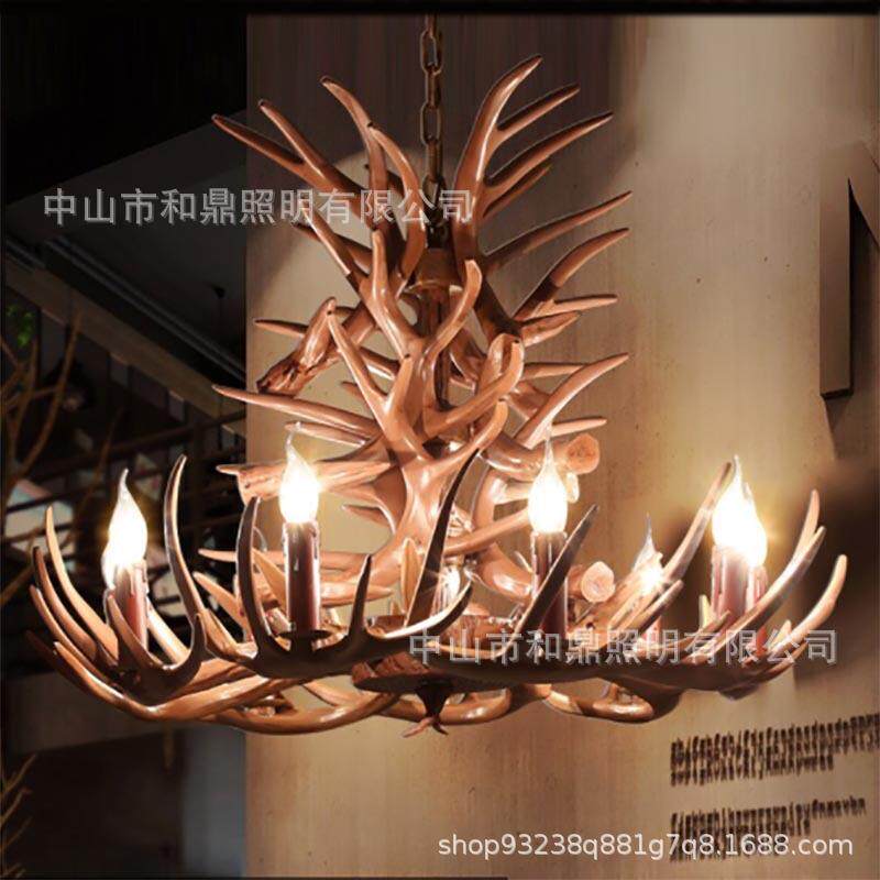 鹿角美式北欧客厅餐厅吧台复古灯具地中海酒吧创意工业风吊灯极简