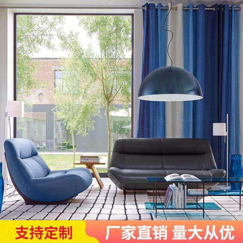 北欧简约小户型客厅旋转单人沙发椅布艺三人位设计师高背实木沙发