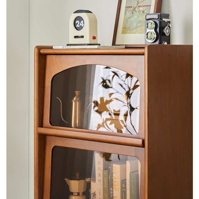 中古实木书柜客厅立柜杂志柜日式落地柜收纳储物柜玻璃展示柜简约
