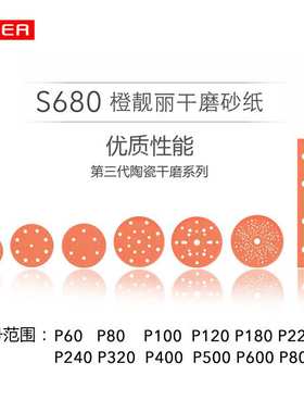 6寸陶瓷磨料橙色旋风孔干磨砂纸植绒自粘打磨汽车部件原子灰