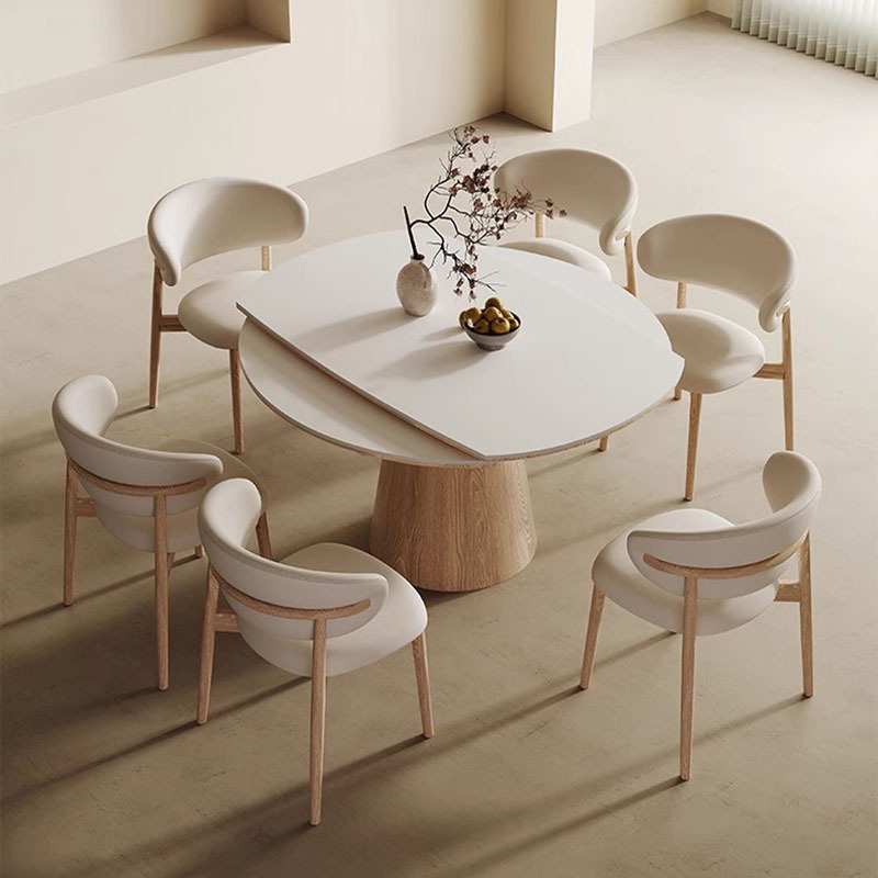 北欧实木岩板方圆两用可伸缩折叠餐桌家用小户型餐桌可变圆桌饭桌