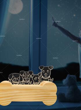 新款木质工艺品 实木骨头小夜灯 创意骨头狗3D亚克力灯FS-TZD1006