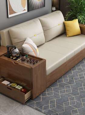 沙发床茶车组合储物客厅科技布实木折叠两用沙发省空间多功能