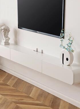 A6T现代简约小户型白色奶油风壁挂式悬空实木电视柜客厅家用窄款
