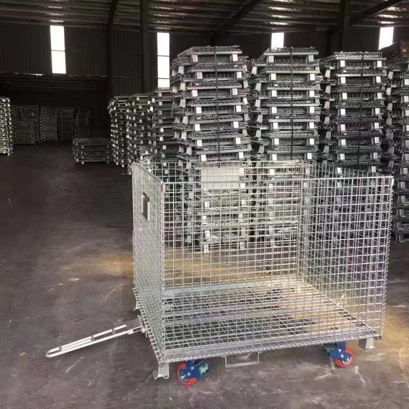 现货物流周转铁筐金属盖网可移动牵引式仓储笼 铁丝笼周转箱