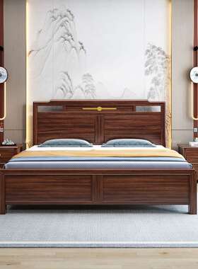乌金木新中式实木床主卧婚床1.5m1.8米现代轻奢气压储物双人大床