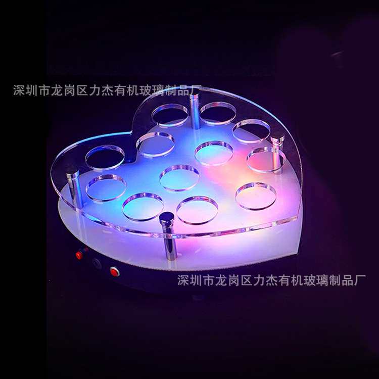酒吧鸡尾酒爱心一口杯架 七彩led炫彩亚克力展示架可充电酒架