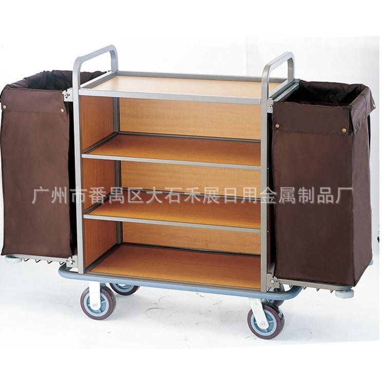 直销不锈钢客房清洁车酒店钢木客房清洁车双边房口车酒店用品