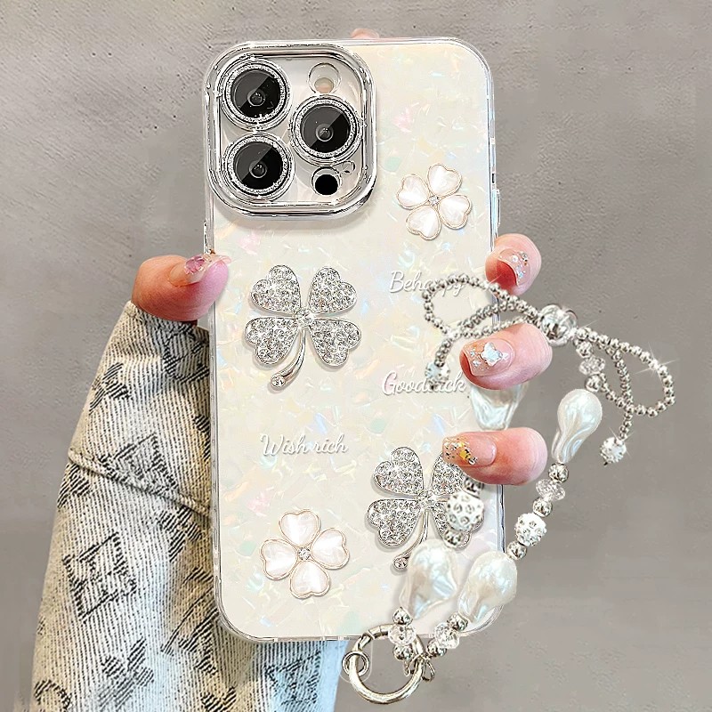 贝壳四叶草适用opporeno16手机壳reno15旋转支架13POR+满钻14pro高级12镜头膜11防摔10手链9全包8贝母765少女