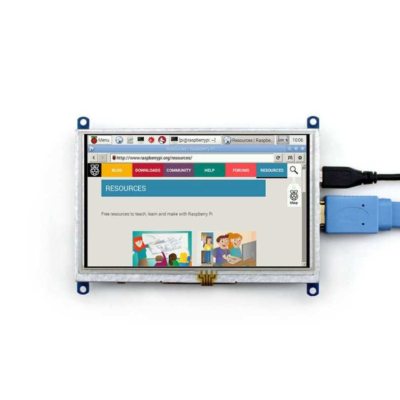 微雪 树莓派4代B型 5寸显示器 HDMI接口电阻触摸屏 LCD屏幕带外壳
