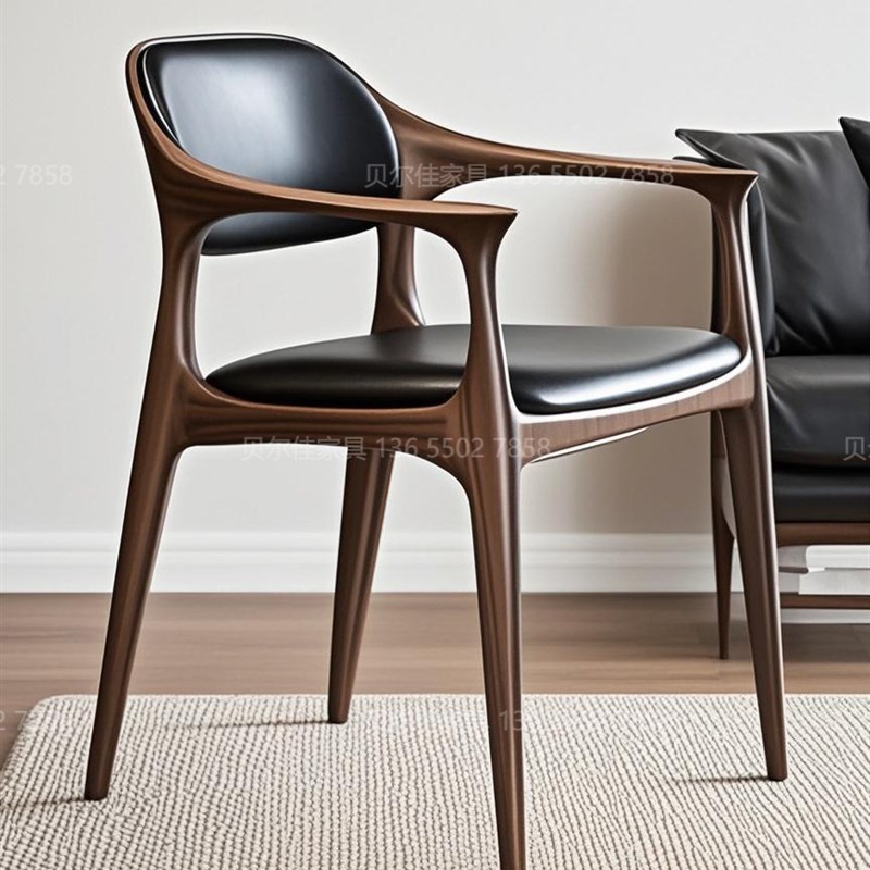 北美黑胡桃椅实木餐椅意大利靠背椅真皮现代无障碍豪S华书椅茶椅