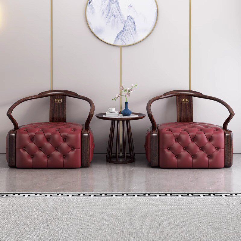 新中式乌金木实木圈椅现代简约休闲椅家用皮沙发椅阳台椅三件套