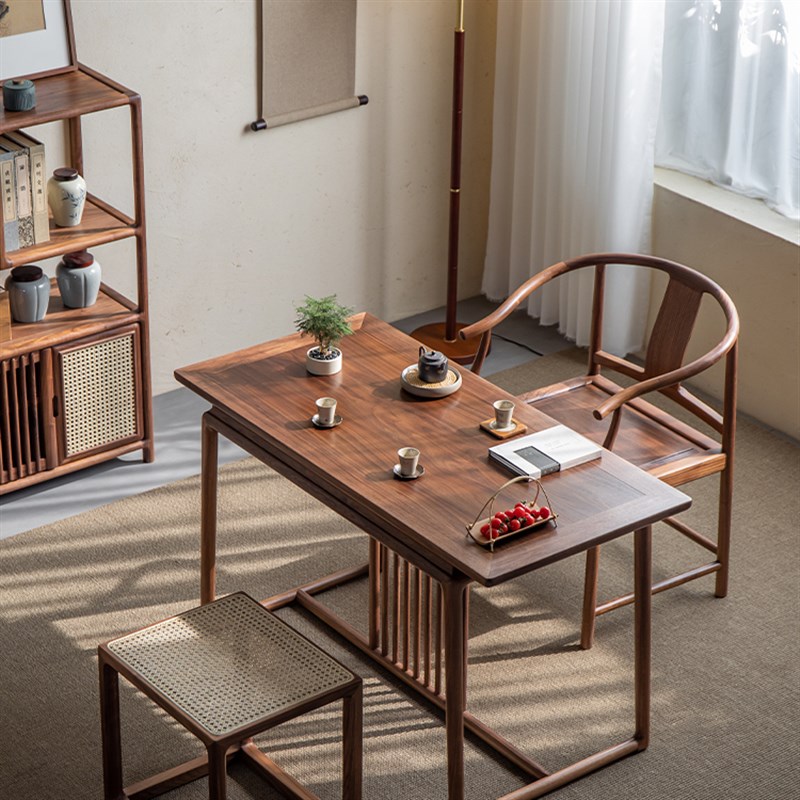 新中式黑胡桃白蜡木现代简约茶z桌椅组合办公室酒店民宿别墅茶台