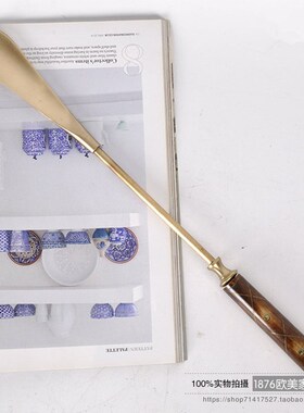 印度进口手工牛骨把柄纯t铜鞋拔子复古轻奢鞋抽提鞋器家用家居摆
