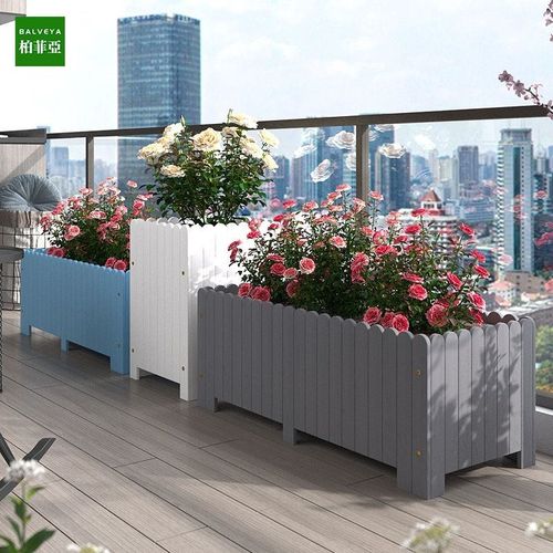 户外阳台防腐木花箱庭院长方形木质D花槽花园白色室外花盆组合花