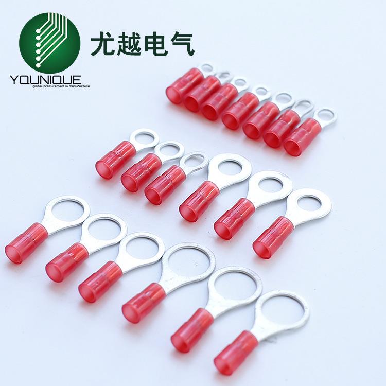 尼龙绝缘护套圆形接线端子RV环形铜线鼻子冷压端子RVN1.25
