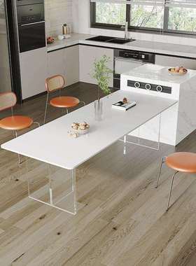 轻奢悬浮德利丰长方形饭桌椅亚克力岩板餐桌透明家用简约白色意式