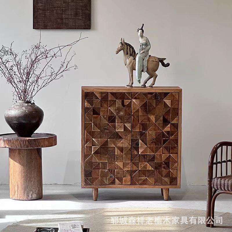 老榆木开门式储物柜卧室床头收纳柜民宿酒店餐边柜玄关落地式斗柜