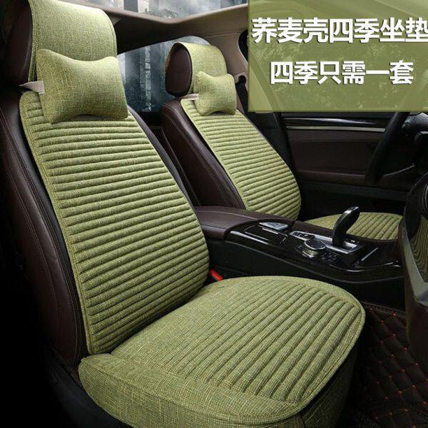 冬季亚麻荞麦壳汽车坐垫单个四季通用防滑带靠背后座全包布艺座垫