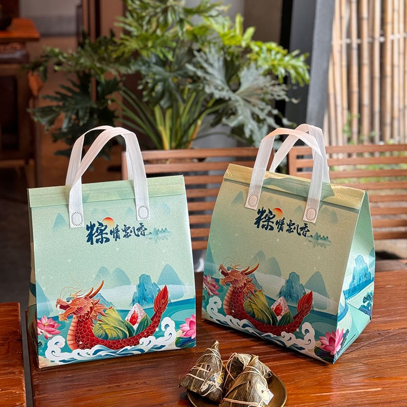 现货端午节d粽子包装礼品袋无纺布魔术贴手提大容量保鲜保温袋定