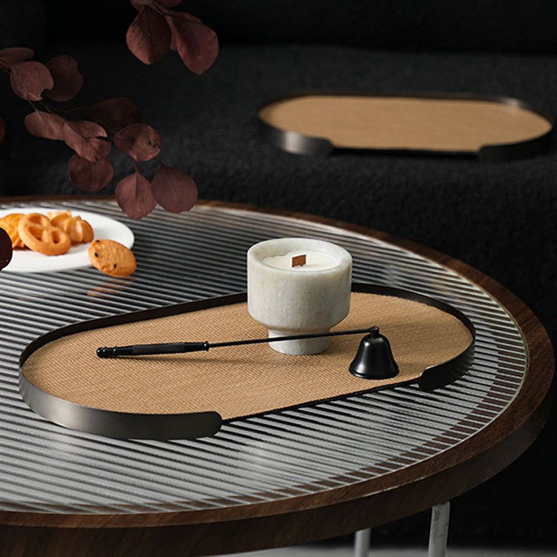简约现代创意f金属皮革托盘样板间民宿家居客厅茶几桌面收纳盘摆