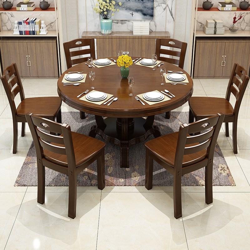 中式实木餐桌椅组合大小户型家用B圆形吃饭桌子饭店12人实木大圆