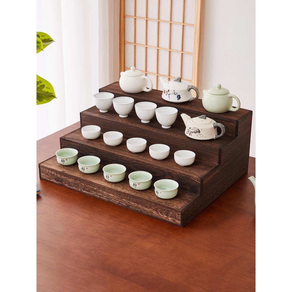 实木桌面小型博古架茶壶架茶具收纳架中式茶器茶杯架置物架阶梯架