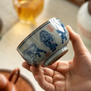 德化老陶泥柴窑五牛图主人杯单杯仿古茶杯高端手工茶具扭转乾坤