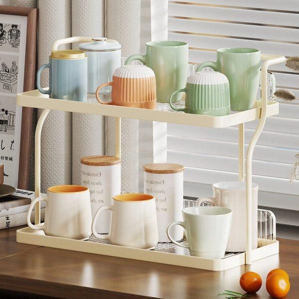 轻奢奶油风多层置物架水杯储物茶杯玻璃杯桌面台面收纳架餐桌,收纳整理,阳台置物架,淘宝优惠券,粉丝福利购,淘宝优惠卷