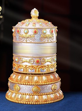 家用电动转轮摆件转动简经筒v插电转金桶藏族六字真言绿度母转金