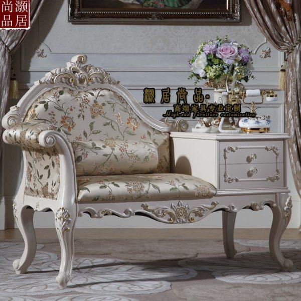 欧式实木贵妃椅电话椅白色高端别墅雕花客厅太妃椅卧室美人榻定制