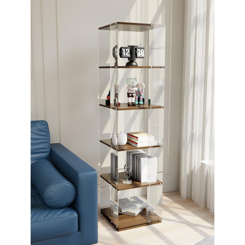 创意透明旋转书架家用书房展示柜实木落地收纳置物架床头书柜展柜