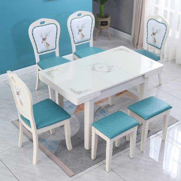 带电磁炉的餐桌椅组合钢化玻璃家用小户型吃饭桌子伸缩折叠4人6人,住宅家具,玻璃餐桌,淘宝优惠券,粉丝福利购,淘宝优惠卷